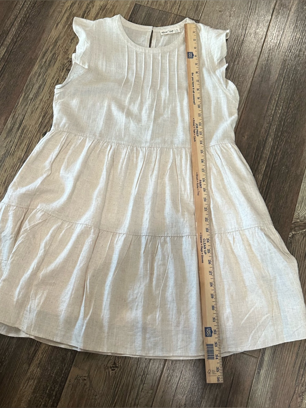 NEW IN beige linen blend tiered dress women’s M pockets BOHO airy summer - Picture 14 of 14